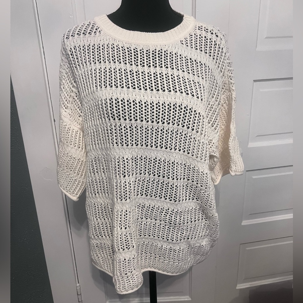 Aerie NWT beach coverup crocheted cream top, size S
